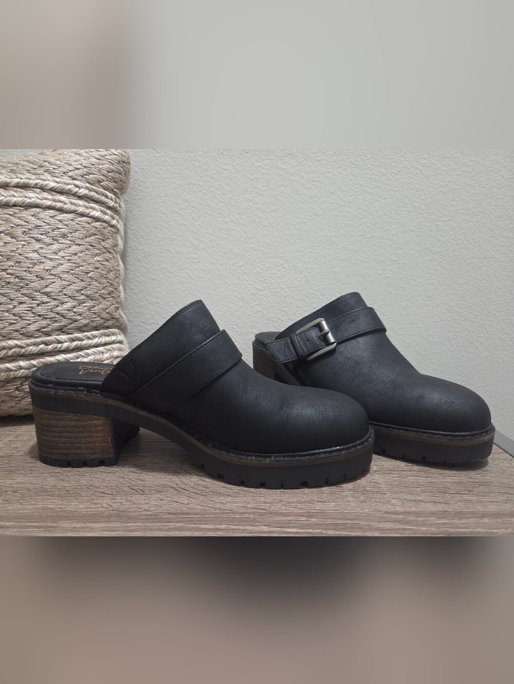 Women's Black Buckle Clog Mules